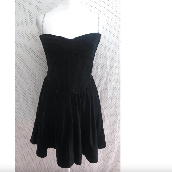 NEW BARDOT Elsie JEWELED STRAP Stretch BUSTIER Black VELVET Cocktail MINIDRESS M - Picture 6 of 16